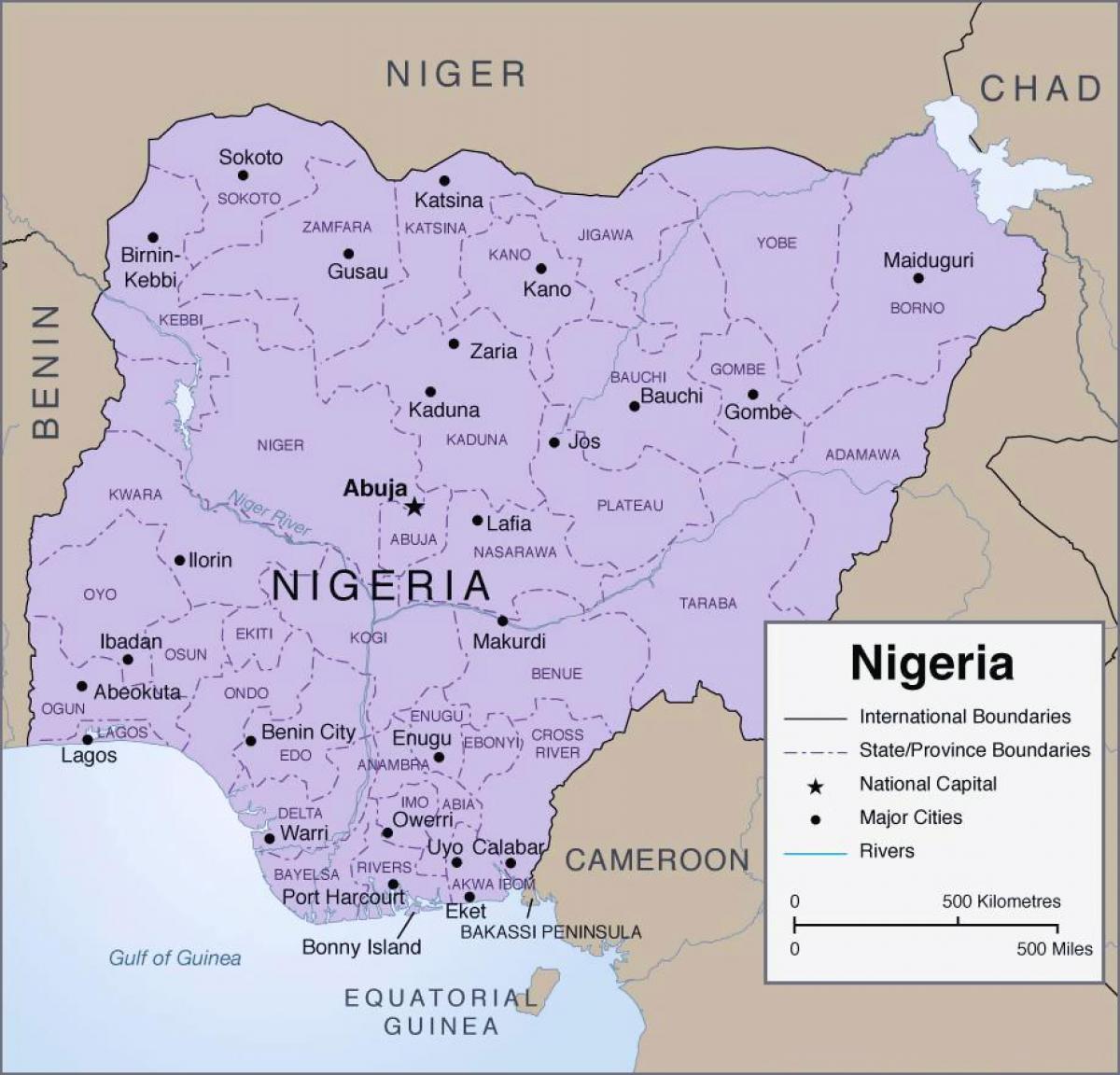 Map of detailed nigeria