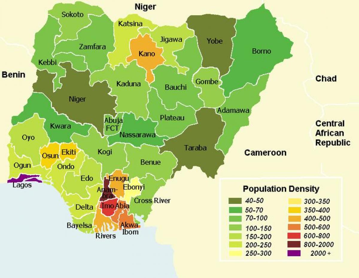 Map of nigeria showing population distribution
