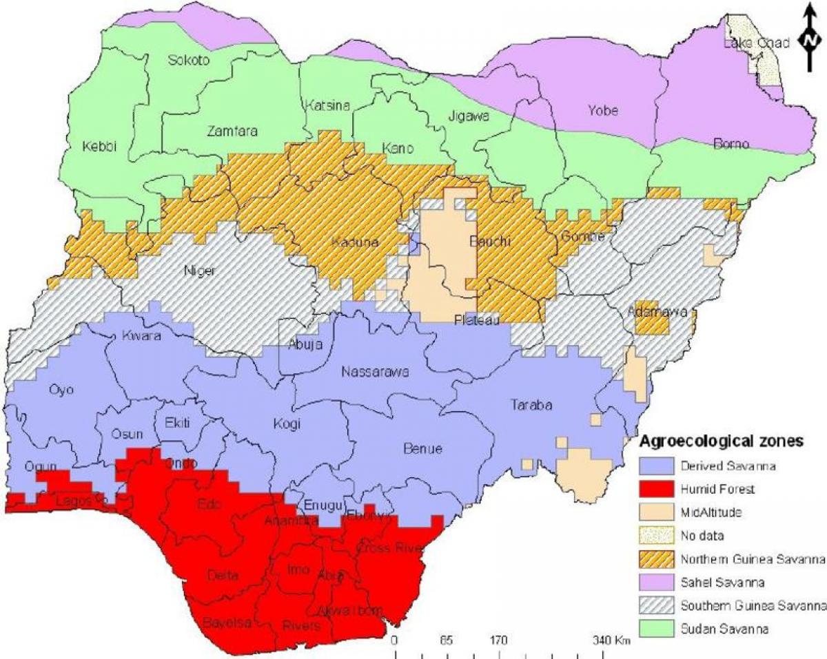 Map of nigeria showing the ecological zones