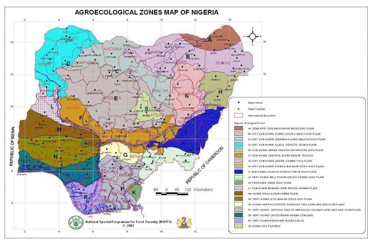 Map of nigeria showing different vegetation zones