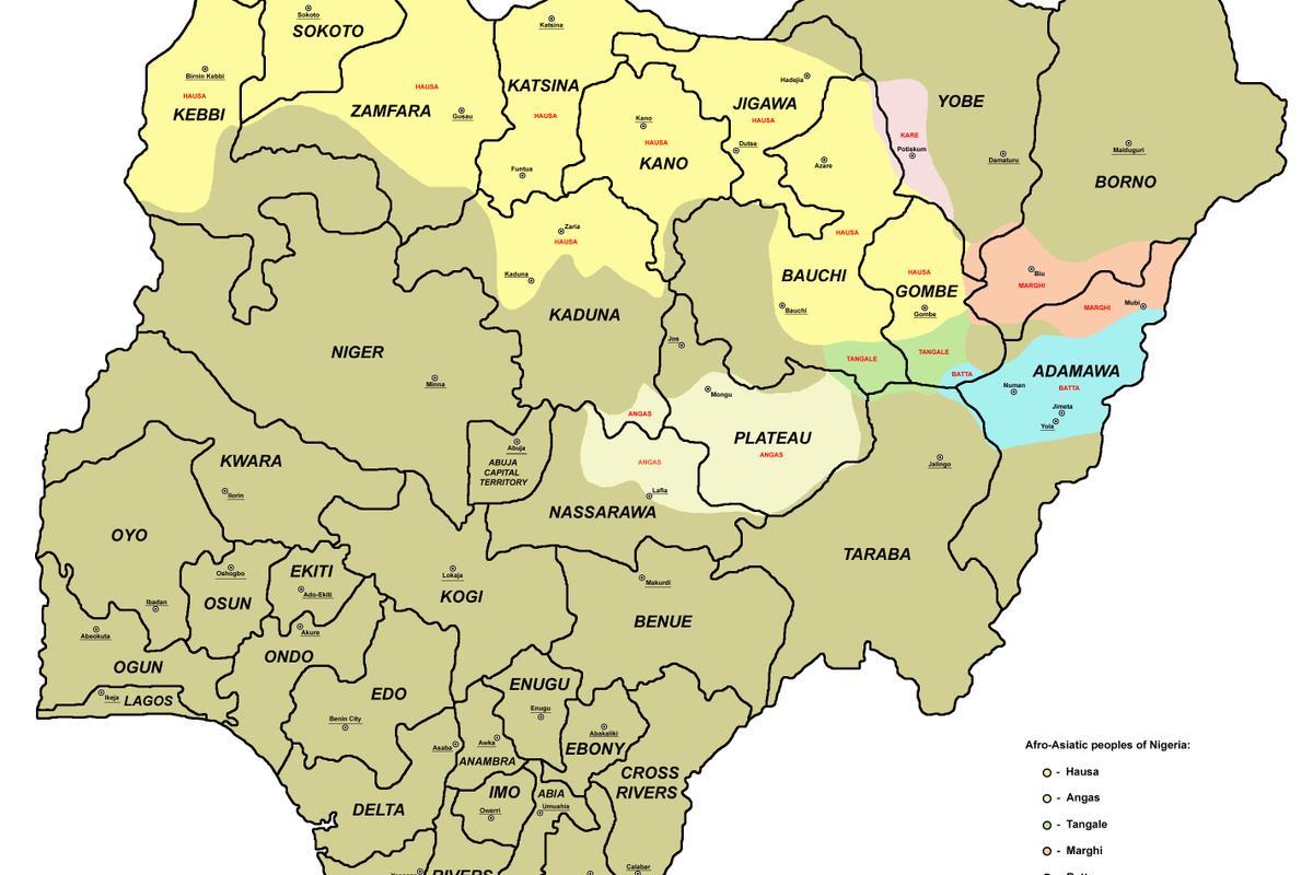 Map of nigeria with 36 states