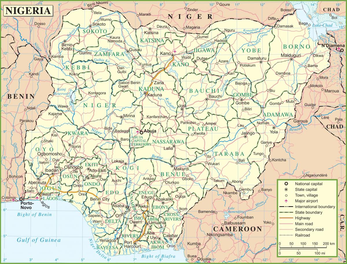 Map of nigeria showing major roads