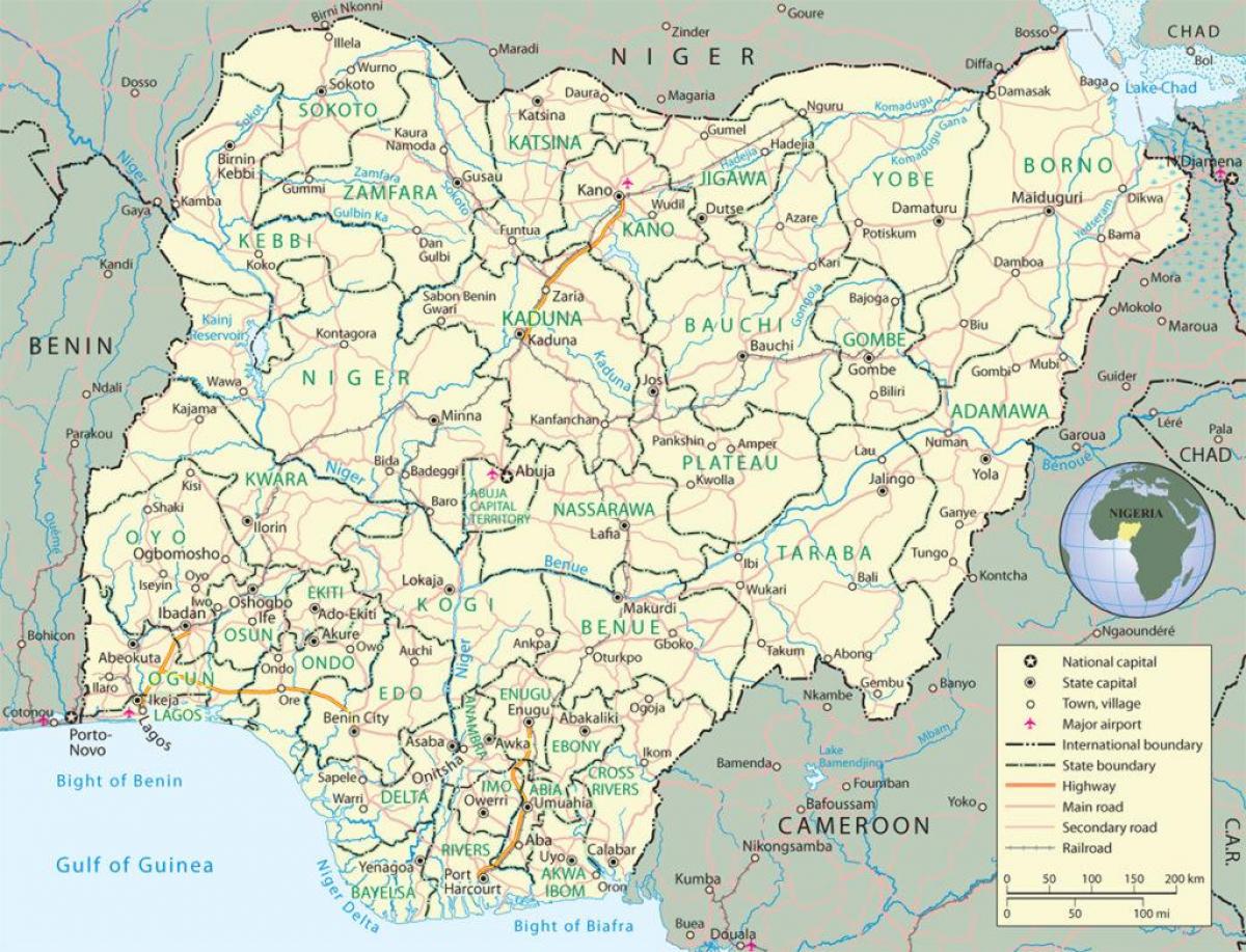 Map of nigeria showing states and capitals