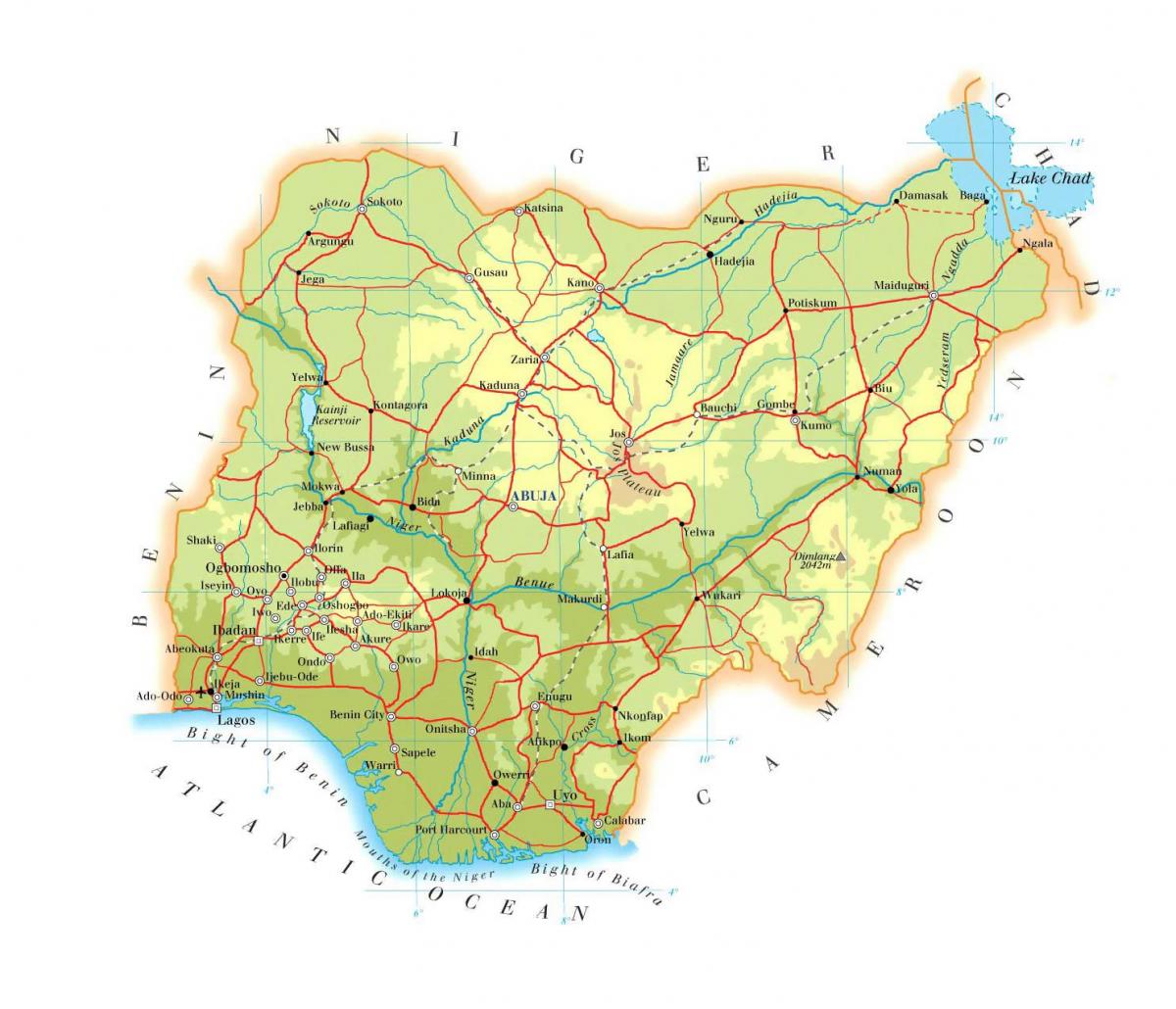 Map of physical nigeria