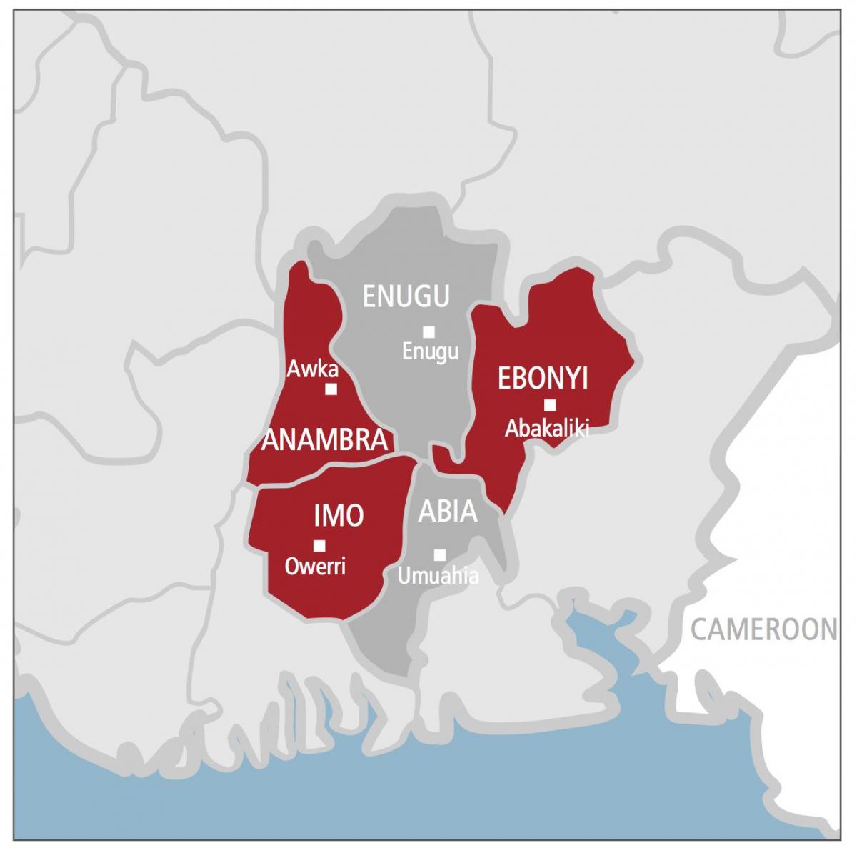 Map of south east nigeria