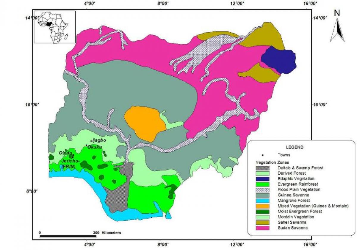 Map of nigeria showing vegetation